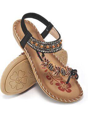 Stylish Flat Sandals for Women - Casual Boho Beaded Toe Ring Summer Shoes